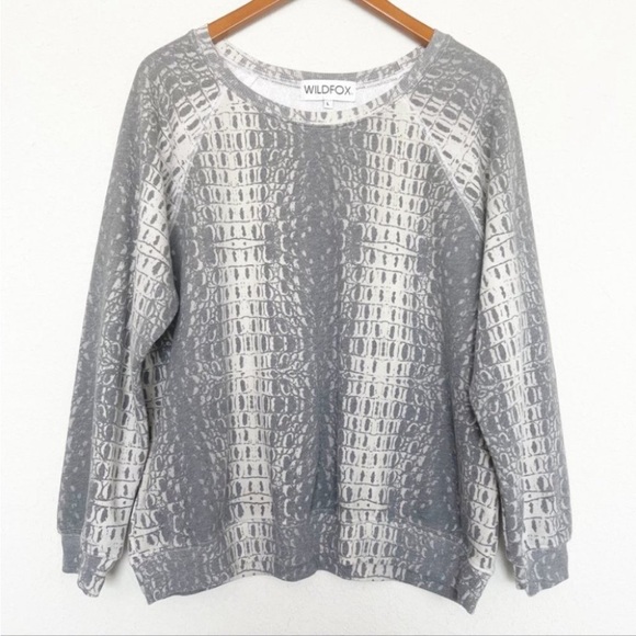 Wildfox Wetland Sommers Sweatshirt Size Large Gator-inspired Print Gray Crewneck - Picture 2 of 8